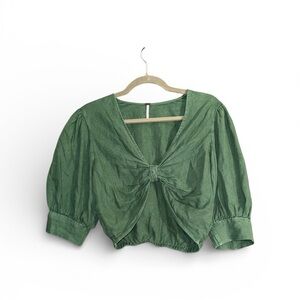 Elegant elEvergreen Green Boho Linen Cotton Women's Cropped Top Small